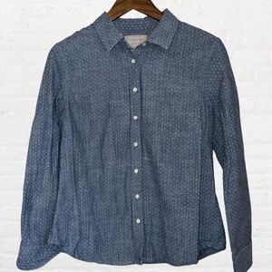 Shirt Womens Size Button Down Blue‎ White Polka Dot Long Sleeve Collared Classic